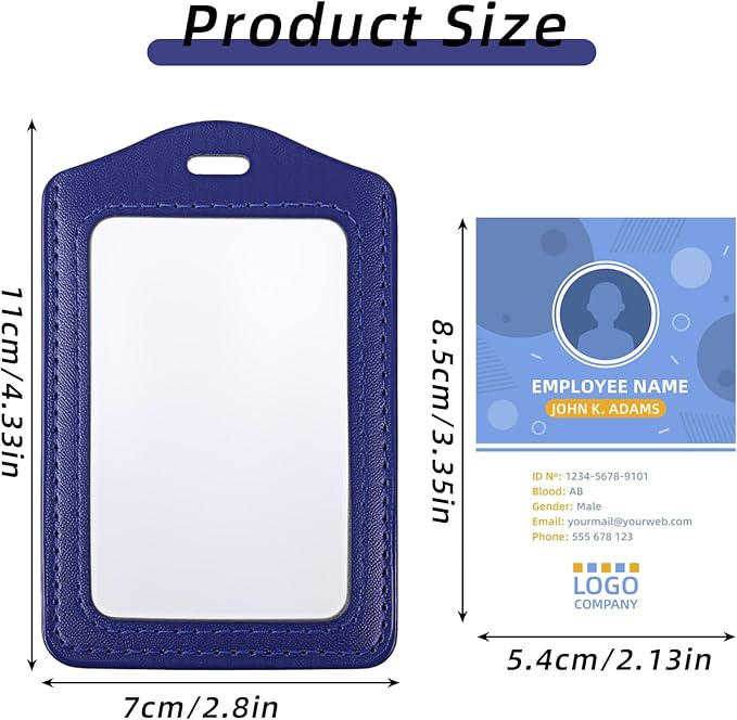 3 Pcs Leather ID Badge Holder, Vertical ID Card Holders Double-Side Clear Card Holder Waterproof Name Badge Holders for Office Staff Employees Doctors (Black, Blue, Coffee)
