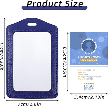 3 Pcs Leather ID Badge Holder, Vertical ID Card Holders Double-Side Clear Card Holder Waterproof Name Badge Holders for Office Staff Employees Doctors (Black, Blue, Coffee)