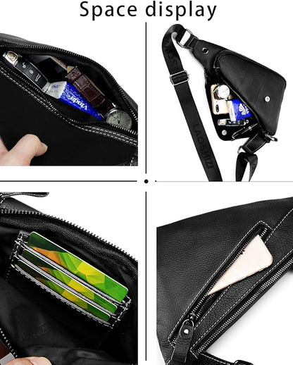 pundarika Genuine Leather sling bag for men women casual crossbody backpack small shoulder bag chest bag