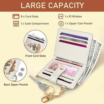 Jogjam Abstract Boho Leaves Rfid Ladies Wallet, Small Slim Thin Compact Credit Card Women Wallet, PU Leather Bifold Cash Zipper Coin Pocket ID Window for Female