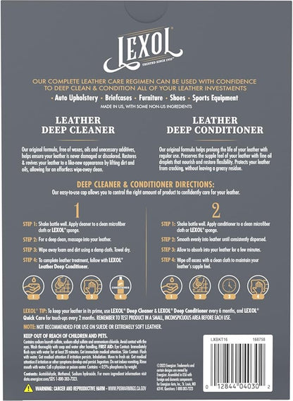 Lexol Leather Conditioner and Cleaner Kit by Lexol, Use on Furniture, Car Interiors, Shoes, Handbags, Includes 2 Application Sponges, Two-Step System, 16 oz Each