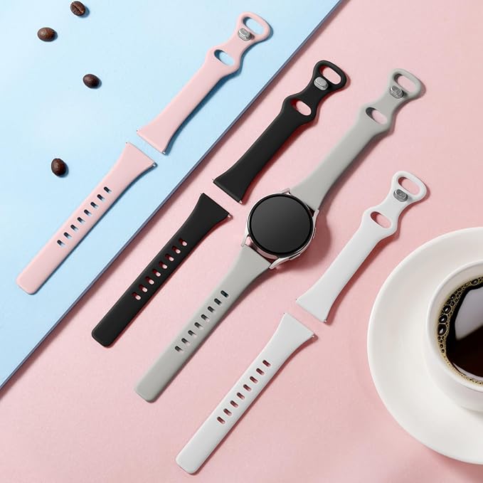 GEAK Compatible with Samsung Galaxy Watch 7/6/4 Bands, 20mm Soft Slim Silicone Replacement Band for Galaxy Watch 5 Pro, Large Black/White/Gray/Sand Pink