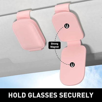 Sunglasses Holder for Car Visor, Magnetic Leather Car Sunglass Holder, Car Sun Visor Glasses Hanger Clip, Car Interior Accessories for Women Men, Fits All Size Eyeglasses