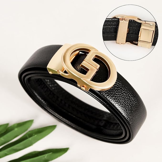 Aurolran Men&Womens Leather Dress Belt Business Automatic Buckle Belt Color-Black Silver Gold