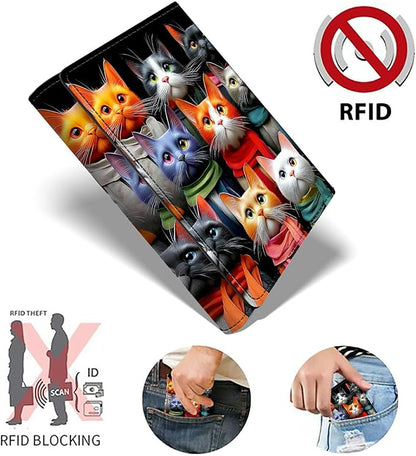 Minimalist Wallet for Men's Card Holders, Pop-Up Card Case Wallets for Women, Leather Automatic Credit Card Holder with Metal Money Clip RFID Blocking Bifold Pocket, Artistic watercolor cat