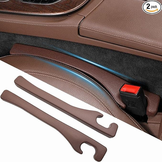 2 Pack Car Seat Gap Filler, No Drop Seat Guard, No More Lost Items, Prevents Drops & Clutter–Universal Fit Seat Gap Plug for Cars, SUVs & Trucks (Brown 2Pcs)