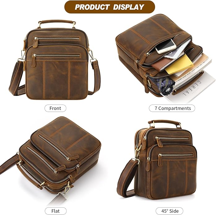 Jack&Chris Leather Messenger Bag for Men, Man Purse Crossbody Bags for Work Business