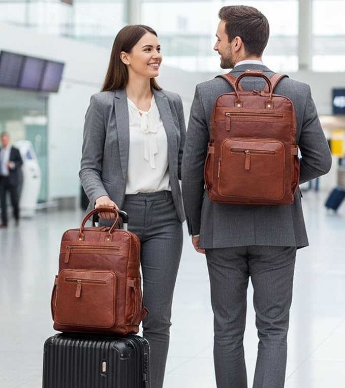 Genuine Leather Laptop Backpack for Men & Women, 16 Inch Vintage Brown Leather Backpack, Professional Work Computer Bag, Travel Rucksack for Office, Business & College