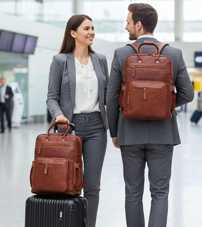 Genuine Leather Laptop Backpack for Men & Women, 16 Inch Vintage Brown Leather Backpack, Professional Work Computer Bag, Travel Rucksack for Office, Business & College