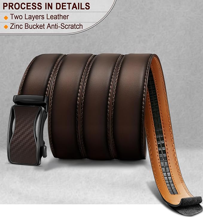 BULLIANT Mens Ratchet Belt,Leather Adjustable Slide Belt For Gift Mens Dress Casual 1 3/8",Size Adjustable