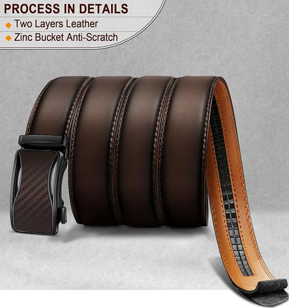 BULLIANT Mens Ratchet Belt,Leather Adjustable Slide Belt For Gift Mens Dress Casual 1 3/8",Size Adjustable