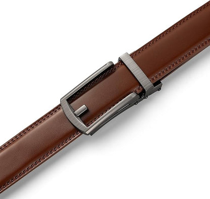 Founders & C Mens Ratchet Belt Leather Click 1 1/4" with Slide Buckle, Casual Dress Belt Adjustable
