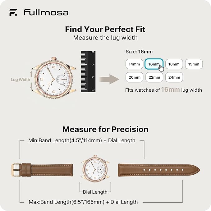 Fullmosa Watch Band, Quick Release Leather Watch Strap for Men Women, Replacement Bands Width 12mm 14mm 16mm 18mm 19mm 20mm 21mm 22mm 24mm