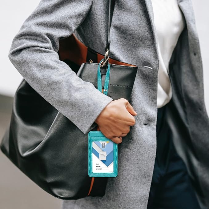 Wisdompro Badge Holder with Wrist Lanyard, 2-Sided PU Leather ID Card Holder Wallet Case with Wristlet Strap and Retractable Reel, Easy Swipe for Work, School, Metro and Access Card - Teal
