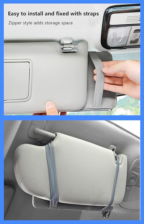 Car Sun Visor Organizer, Multifunctional Leather Sun Visor Organizer Sunglass Holder with Zipper for Car Interior Truck Accessories Men Women (Pink)