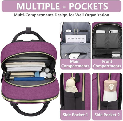 Laptop Backpack for Women Work Bag - 15.6 inch Travel Backpack with USB Charger Business Computer Backpacks for Work College Back pack for Teacher Casual Waterproof Bookbag for Nurses Purple