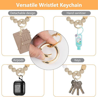 KNGITRYI Wallet Keychain Wristlet for Women,Slim RFID Credit Card Holder Purse Tassel Keychain Bangle Key Ring for Men Women