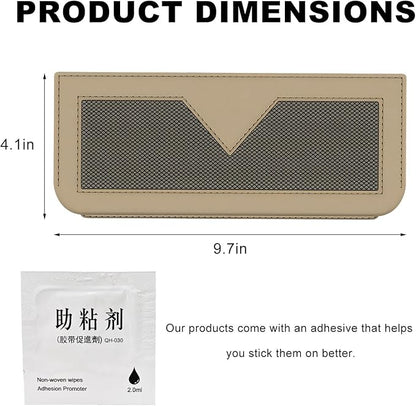 Car Sunglasses Case, PU Leather Pocket Self-Adhesive Storage Pouch for Vehicle Door Window Console, Multifunctional Vehicle Interior Organizer for Glasses Phones Wallets Keys (Beige)