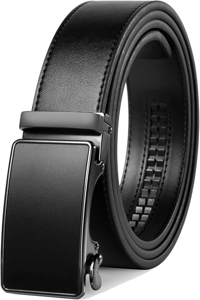 Founders & C Men's Ratchet Belt 1 3/8",Leather Dress Belt Adjustable with Click Sliding Buckle Trim to Exact Fit