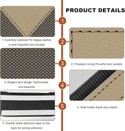 Car Sunglasses Case, PU Leather Pocket Self-Adhesive Storage Pouch for Vehicle Door Window Console, Multifunctional Vehicle Interior Organizer for Glasses Phones Wallets Keys (Beige)