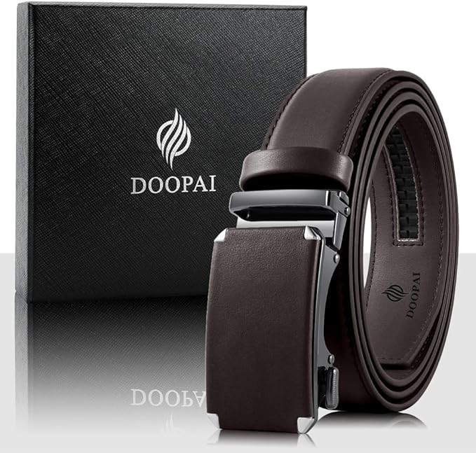 DOOPAI Belt Men, Ratchet Dress Adjustable 1 3/8" Sliding Leather Designer, Size Length Can be Cut, with Gift Box