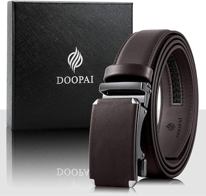 DOOPAI Belt Men, Ratchet Dress Adjustable 1 3/8" Sliding Leather Designer, Size Length Can be Cut, with Gift Box