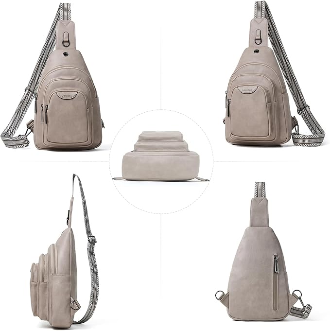 Leresas 10L Crossbody Sling Bag for Women Men Anti Theft Cross Body Fanny Pack Belt Bag Purse Gifts for Women Faux Leather, Light Grey