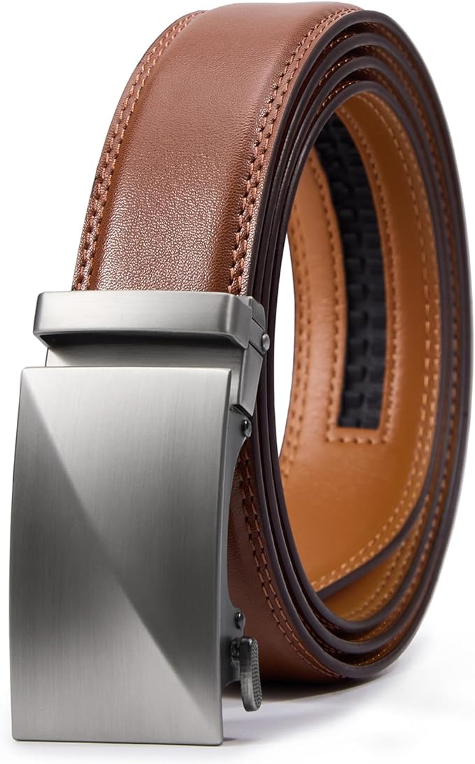 VATAN Men's Belt Leather Ratchet Belt for Men Dress Casual Every Day with Adjustable Buckle, Trim to Fit