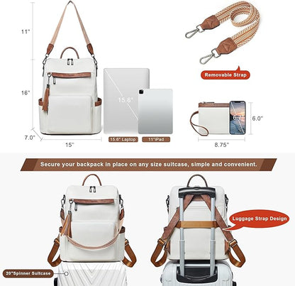 Shrrie Vegan Leather Laptop Backpack for Women 15.6 inch Work Backpack Fashion Travel Backpack Purse for Travel College Work