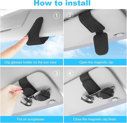 TCJJ Sunglasses Holders for Car Visor,Car Magnetic Glasses Holder Leather Sunglasses Clip and Ticket Card Clip Suitable for Car Interior Visor and Different Size Eyeglasses