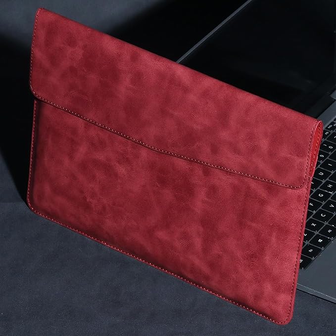 13 Inch Leather Laptop Sleeve Compatible with MacBook Neo 13" 2026 & MacBook Air/Pro 13" (M5/M4/M3/M2/M1, 2025-2018), Magnetic Buckle Closure Protective Case Cover,Red