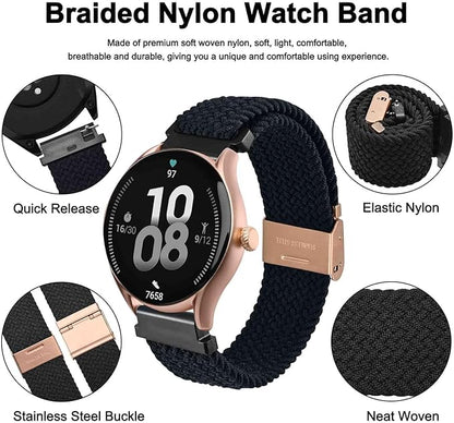 WOCCI 20mm Braided Nylon Watch Band for Men and Women, Quick Release, Rosegold Stainless Steel Buckle (Black)