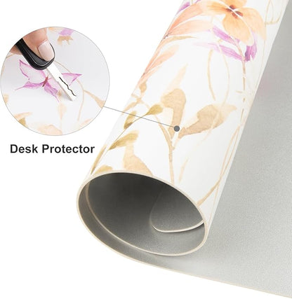 Colorful Star Large Mouse Pad, Floral Waterproof Office Desk Mat, Non-Slip Computer Gaming Mouse Pad, XXL PC Laptop Protector Pads, PU Leather Desk Writing Pads for Office Home, 31.5" x 15.7"