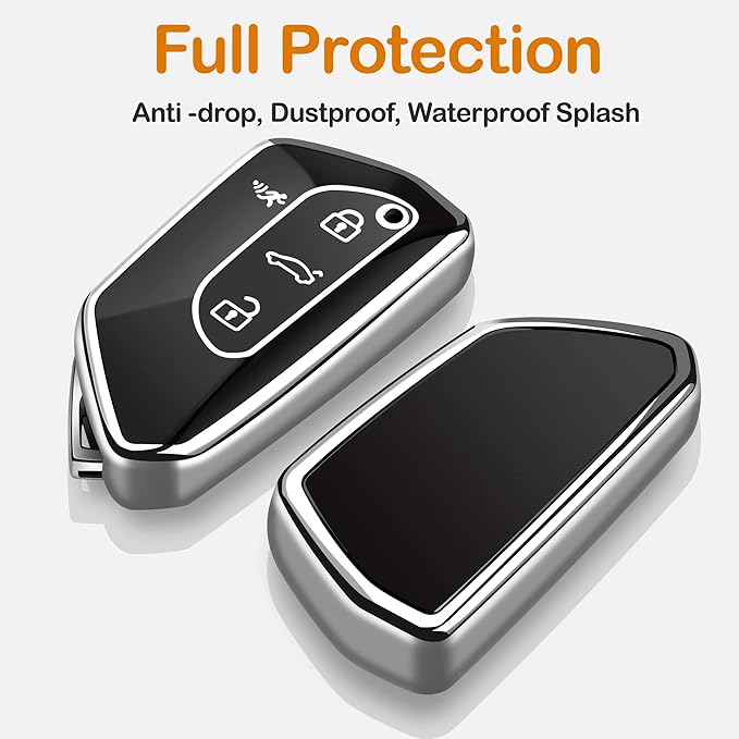 Sindeda for Volkswagen Key Fob Cover with Keychain Soft Full Protection Key Shell Key Case Compatible with VW MK8 Golf/GTI Skoda Octavia (Silver)