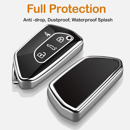 Sindeda for Volkswagen Key Fob Cover with Keychain Soft Full Protection Key Shell Key Case Compatible with VW MK8 Golf/GTI Skoda Octavia (Silver)