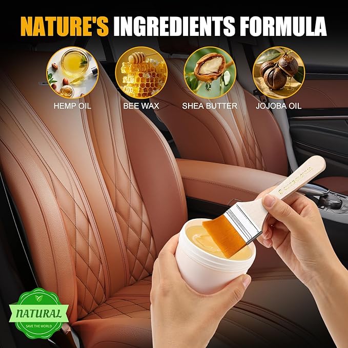 Leather Cleaner and Conditioner, Leather Repair Balm & Recoloring Cream, Furniture Salve for Leather Couch, Car Seat, Bag & Boot, Natural Formula Prevents Cracking, Fading & Water Stains - 8OZ