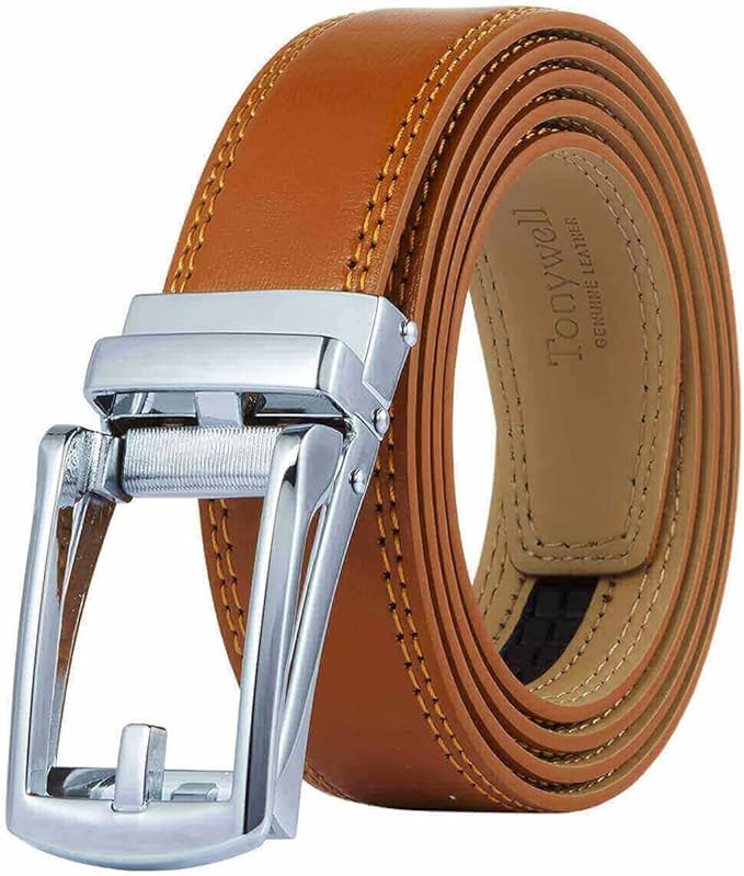 Tonywell Mens Leather Ratchet Belts with Click Buckle Perfect Fit Dress Belt 30mm Wide