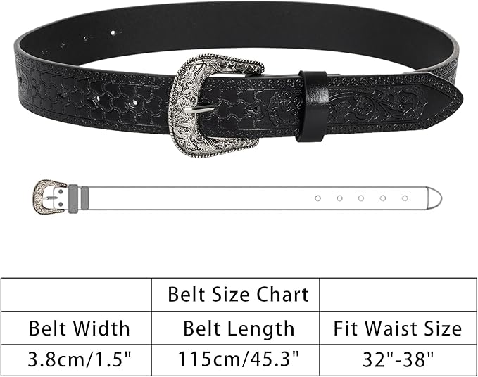 INOGIH Adjustable-Vintage-Western-Cowboy-Belt Women Men - Cowboy-Style Engraved-Buckle Belt for Jeans Pants Dresses