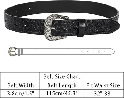 INOGIH Adjustable-Vintage-Western-Cowboy-Belt Women Men - Cowboy-Style Engraved-Buckle Belt for Jeans Pants Dresses