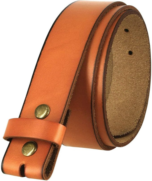 Men's Replacement Belt Strap 100% Genuine Leather Plain Casual Belt Strap with Snaps 1-1/2"(38mm) Wide