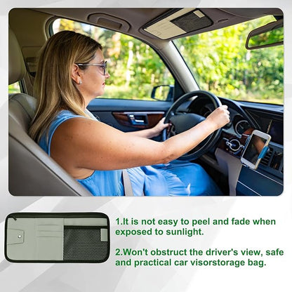 PATIKIL 1Pcs Car Sun Visor Organizer, 12.8 x 6.5 Inch PU Leather Vehicle Storage Pouch Holder for Sunglasses Card Pen Driver License Car Accessories, Gray
