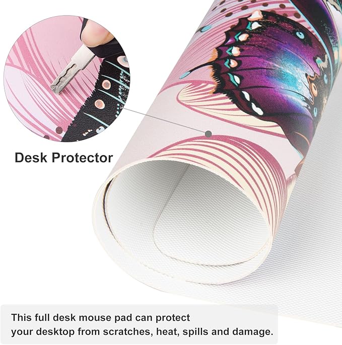 QiyI Large Mouse Pad, PU Leather Desk Blotter Protector, Waterproof Computer Desk Mat, Butterflies Keyboard Mouse Pads, Non Slip Base Home & Office Accessories, Extended Large Size 31.5" x 11.8"