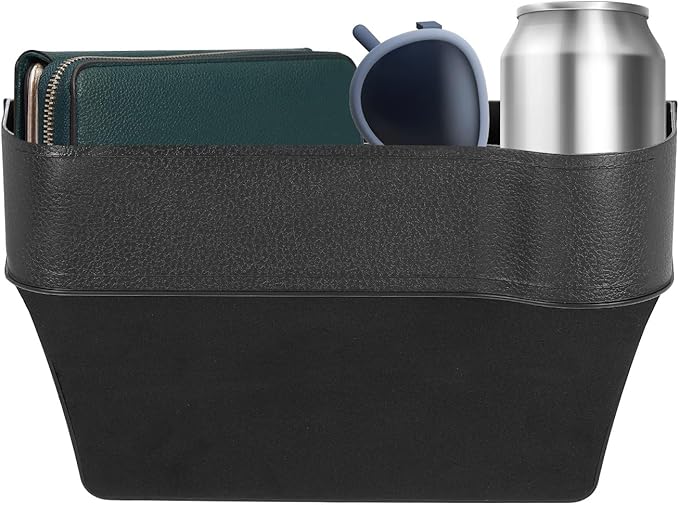 HARFINGTON Car Seat Gap Filler Organizer 10.2 x 6.5 x 2.4 Inch ABS Universal Car Organizer Storage Box Between Seat and Console (Right) with Cup Holders for Phone Sunglasses Keys, Black