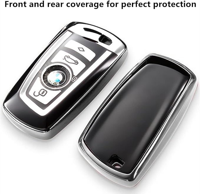 Creativity Suitable For BMW key fob cover. Advanced soft TPU key box is compatible with X1 X3 X4 X5 X6 1 2 4 5 6 7 M3 M5 M6 GT3 GT5 G30 F10 F15 F16 F20 key (Type A Silver single key case)