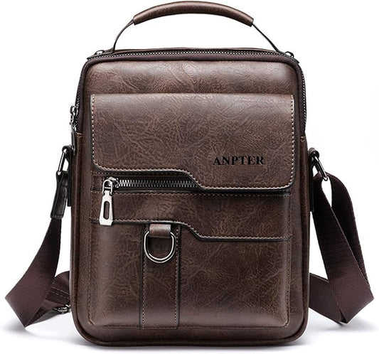 Messenger Bag for Men Crossbody Shoulder Purse Small Vintage PU Leather Satchel Pouch Side Crossover Handbag