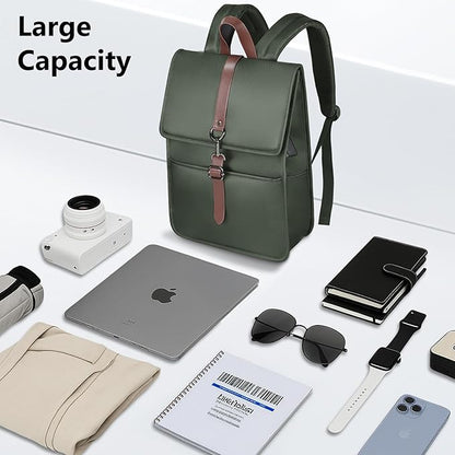 Laptop Backpack for Men Women, Slim Work Travel Backpack with USB Charging Port, Lightweight Computer College Backpack Bag, Vintage Commuter Casual Daypack Fits 15.6 Inch Laptop -Green