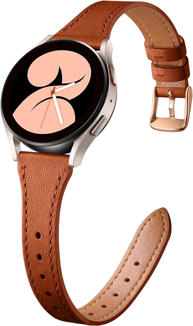 GEAK Slim Leather Band Compatible with Galaxy Watch 7 Band/6 5 4 FE 40mm 44mm/5 pro 45mm/Classic/Galaxy Active 2, 20mm Genuine Leather Strap with Quick Release Buckle for Samsung Watch Bands Women