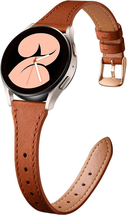 GEAK Slim Leather Band Compatible with Galaxy Watch 7 Band/6 5 4 FE 40mm 44mm/5 pro 45mm/Classic/Galaxy Active 2, 20mm Genuine Leather Strap with Quick Release Buckle for Samsung Watch Bands Women