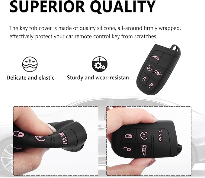 5 Buttons Key Fob Cover,Key Fob Replacement for Protecting Remote Keys,Keys Fob Case Compatible with Jeep Dodge Chrysler (Pink)