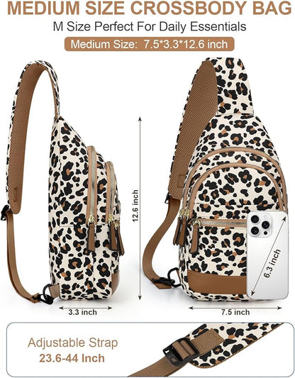 Capolo Sling Bag for Women Men Waterproof Crossbody Bags for Women Trendy Casual Fanny Pack with Convertible Shoulder Strap Chest Bag for Travel Hiking(Leopard, Medium)